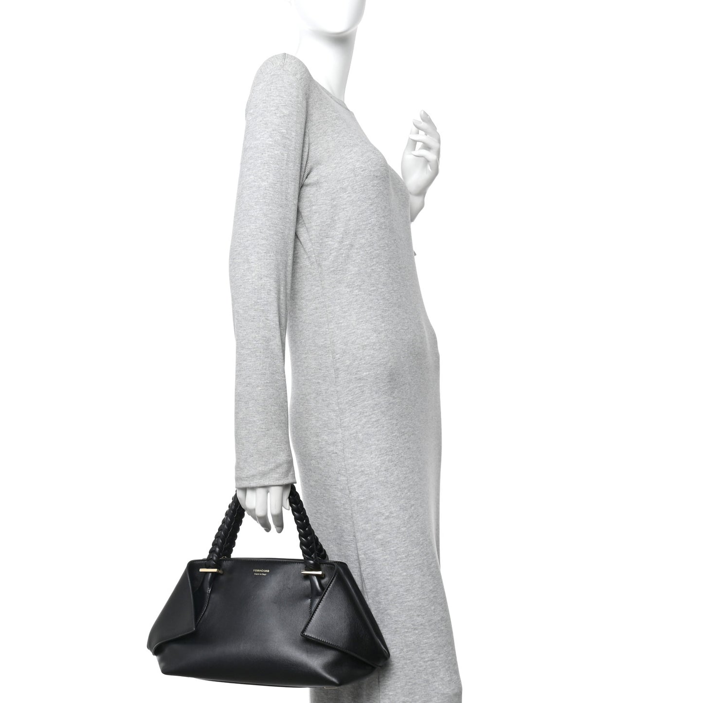 Calfskin Braided Small Blossom Top Handle Bag Black