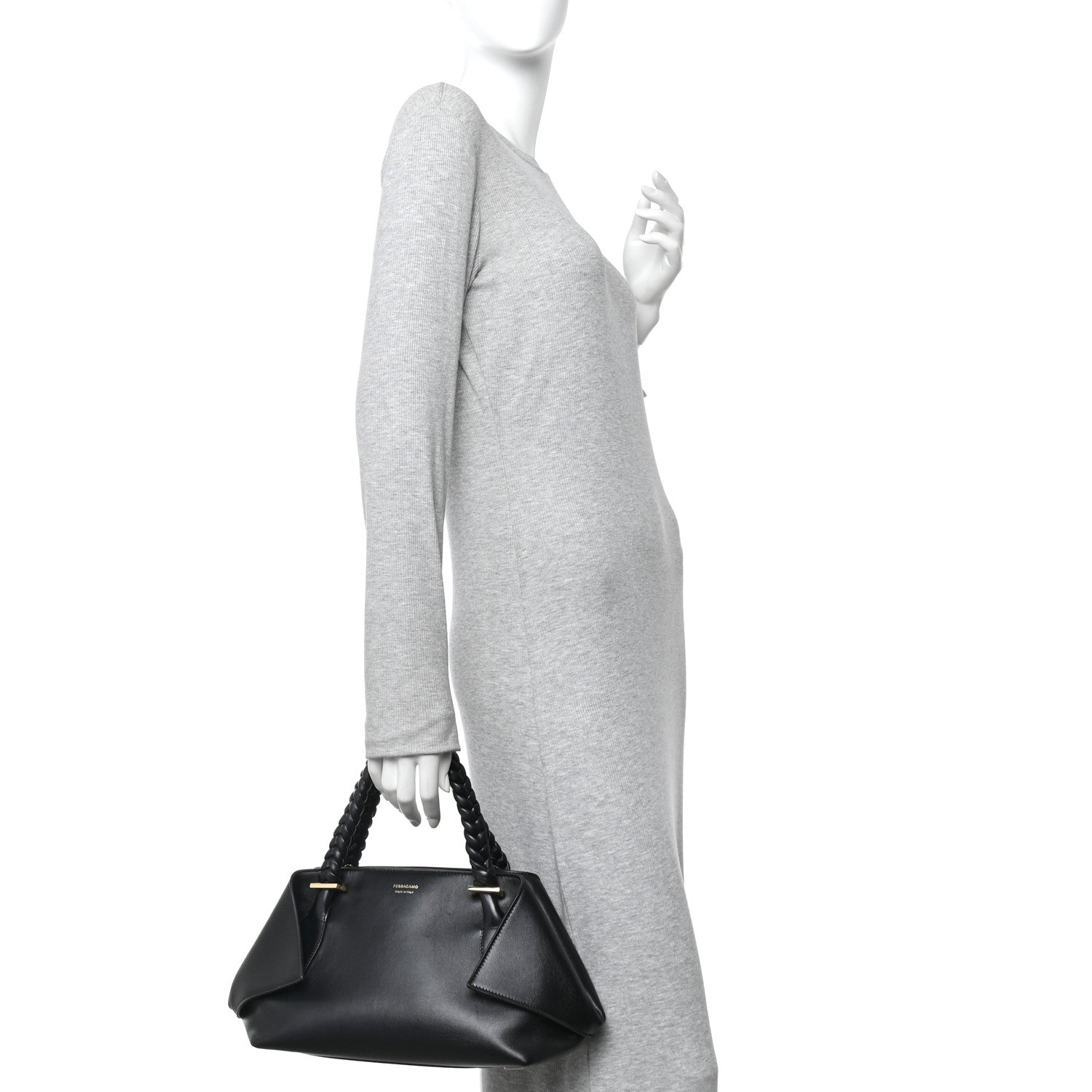 Salvatore Ferragamo Calfskin Braided Small Blossom Top Handle Bag Black 2 of 9