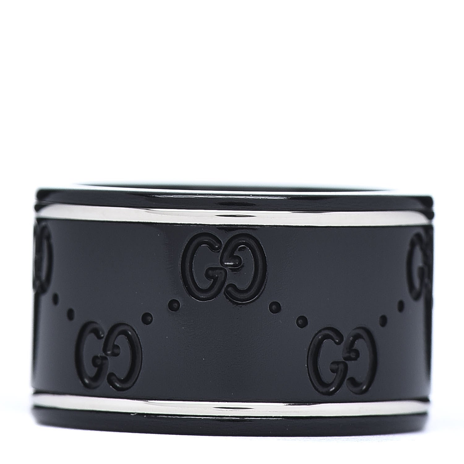 Gucci Black Synthetic Corundum 18K White Gold 12mm Icon Band Ring 53 6.25 3 of 5