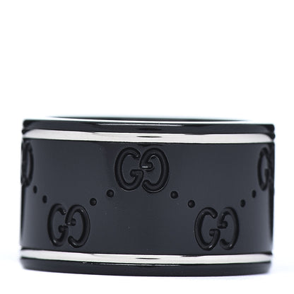 Gucci Black Synthetic Corundum 18K White Gold 12mm Icon Band Ring 53 6.25 3 of 5