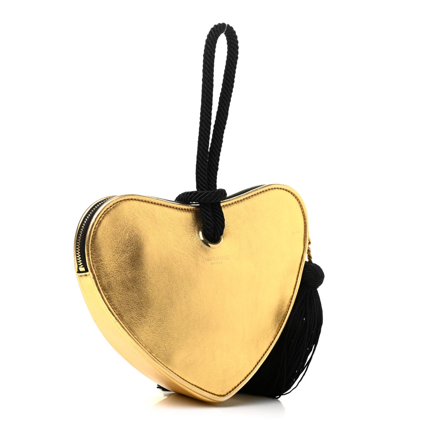Metallic Calfskin Heart Clutch Gold