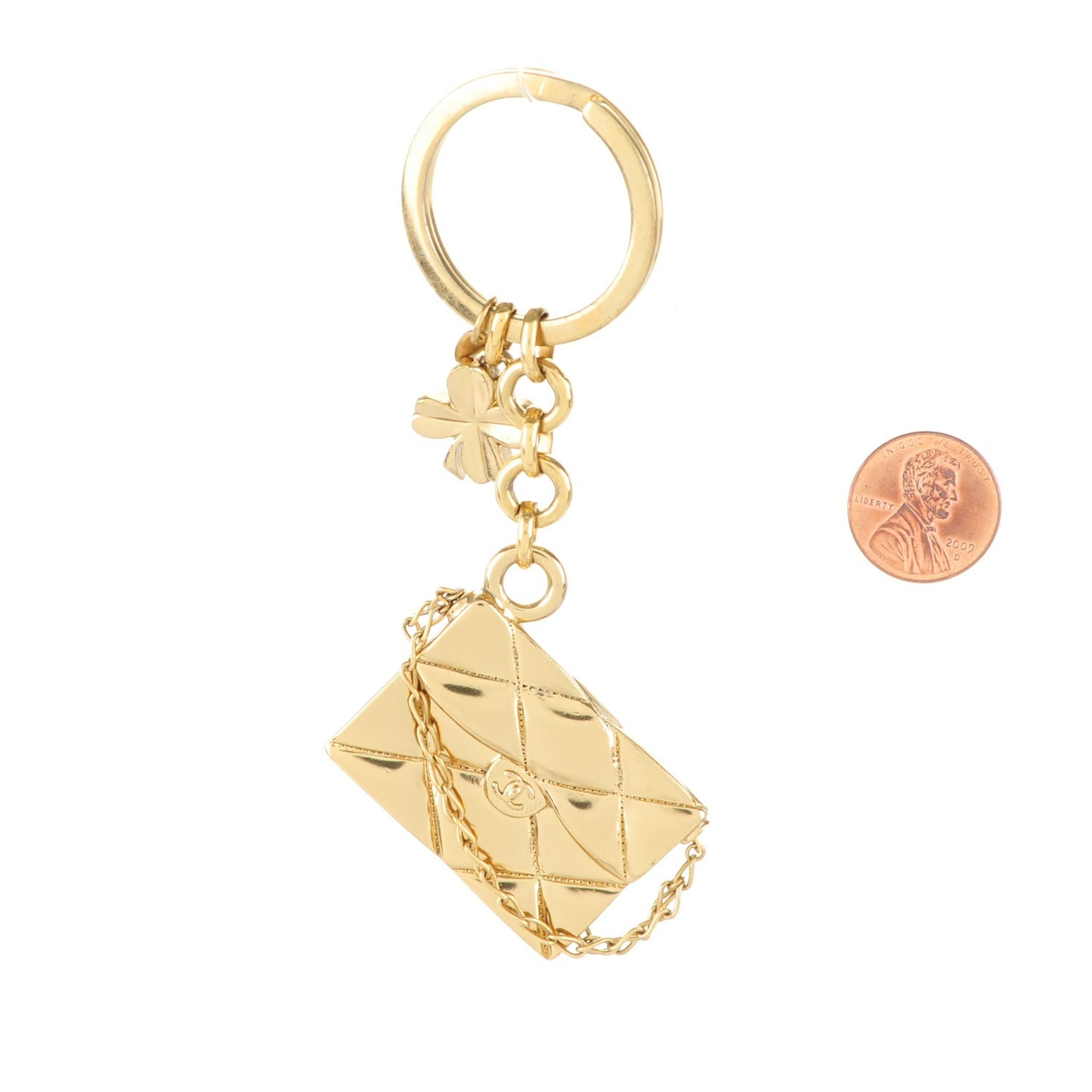 Quilted Flap Clover Keychain Gold
