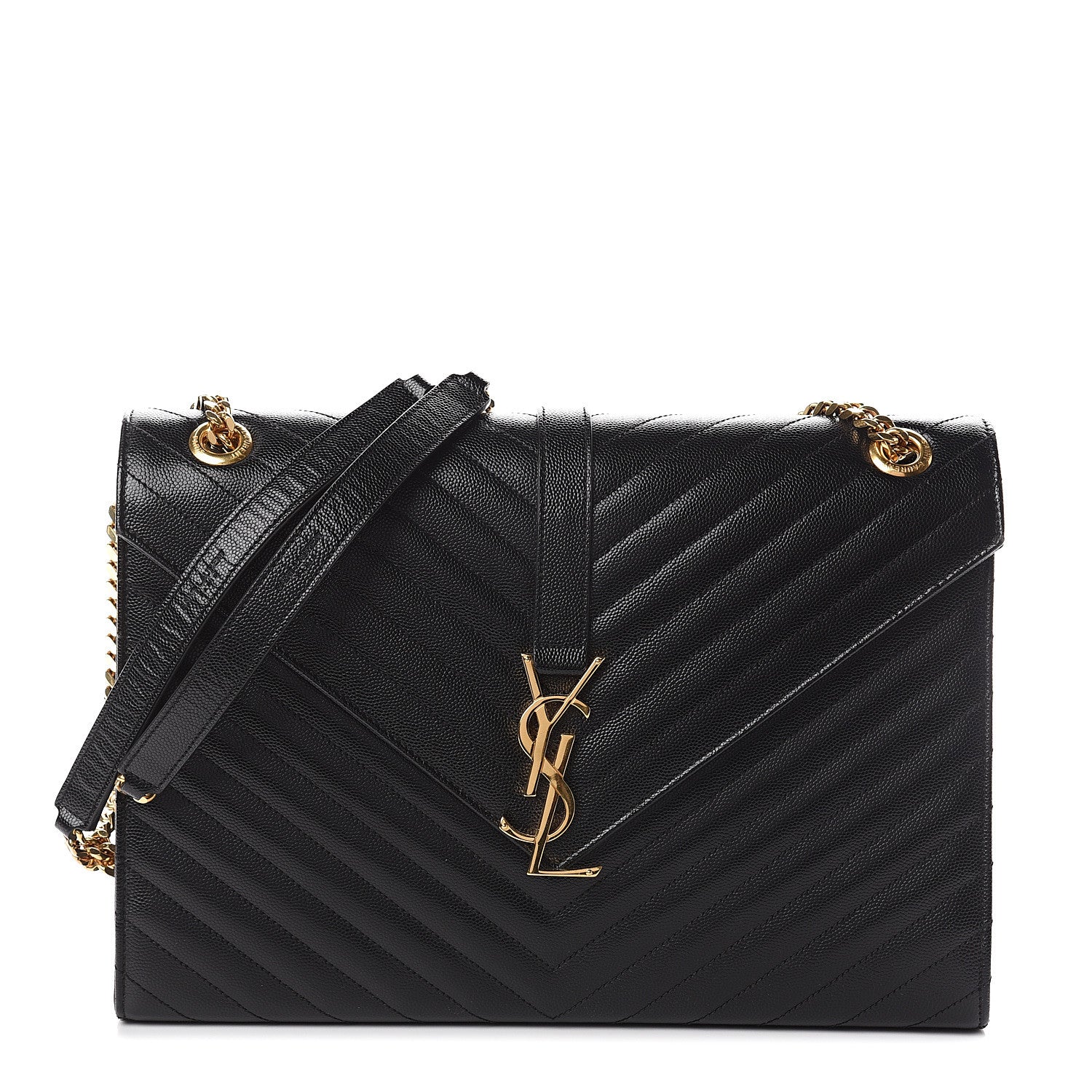 Saint Laurent Grain De Poudre Matelasse Chevron Large Monogram Satchel Black 1 of 7