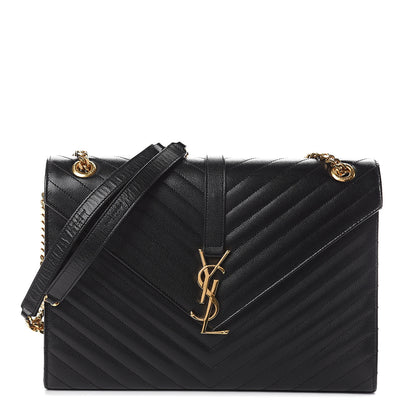 Saint Laurent Grain De Poudre Matelasse Chevron Large Monogram Satchel Black 1 of 7