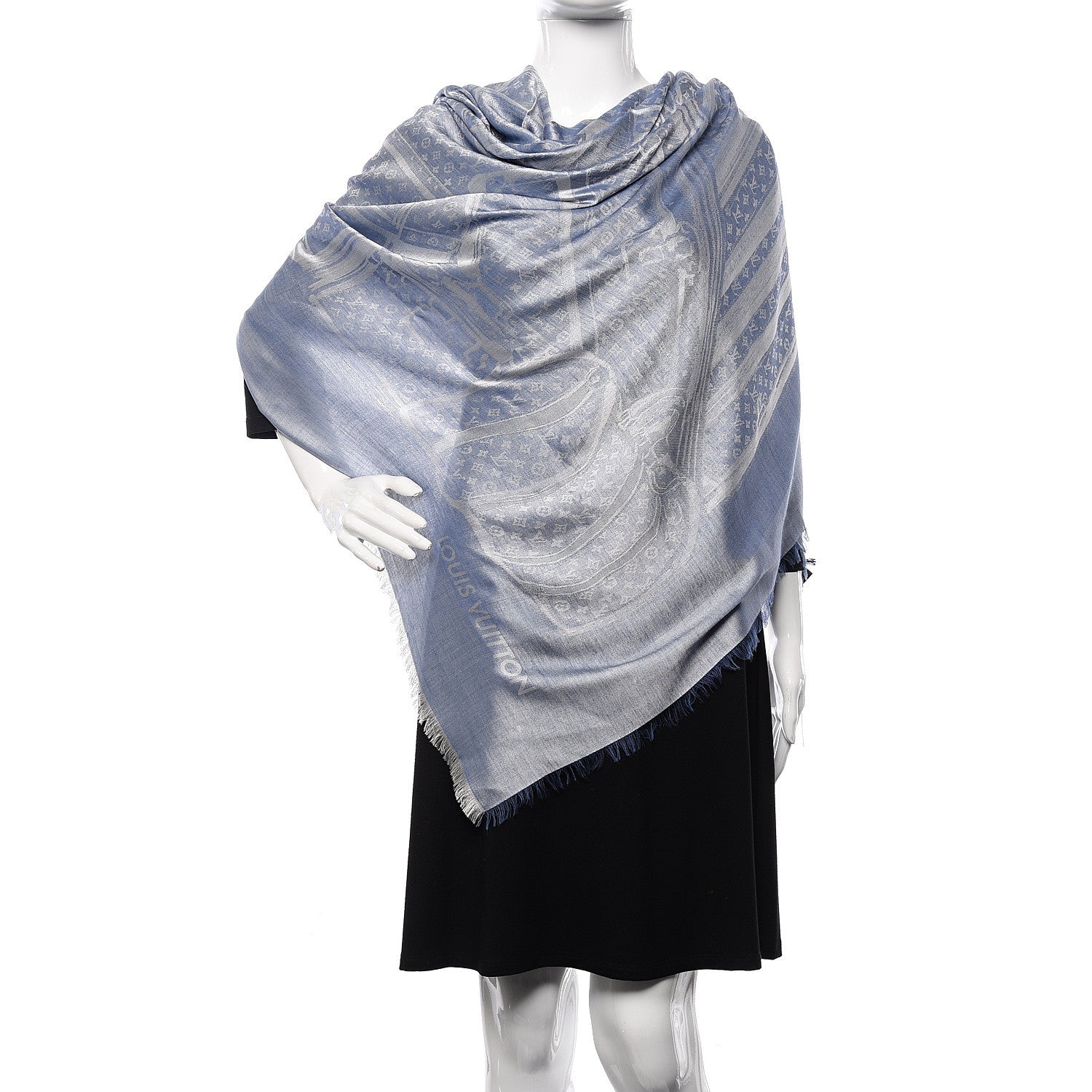 Louis Vuitton Cashmere Silk Steamer Shawl Blue 2 of 3