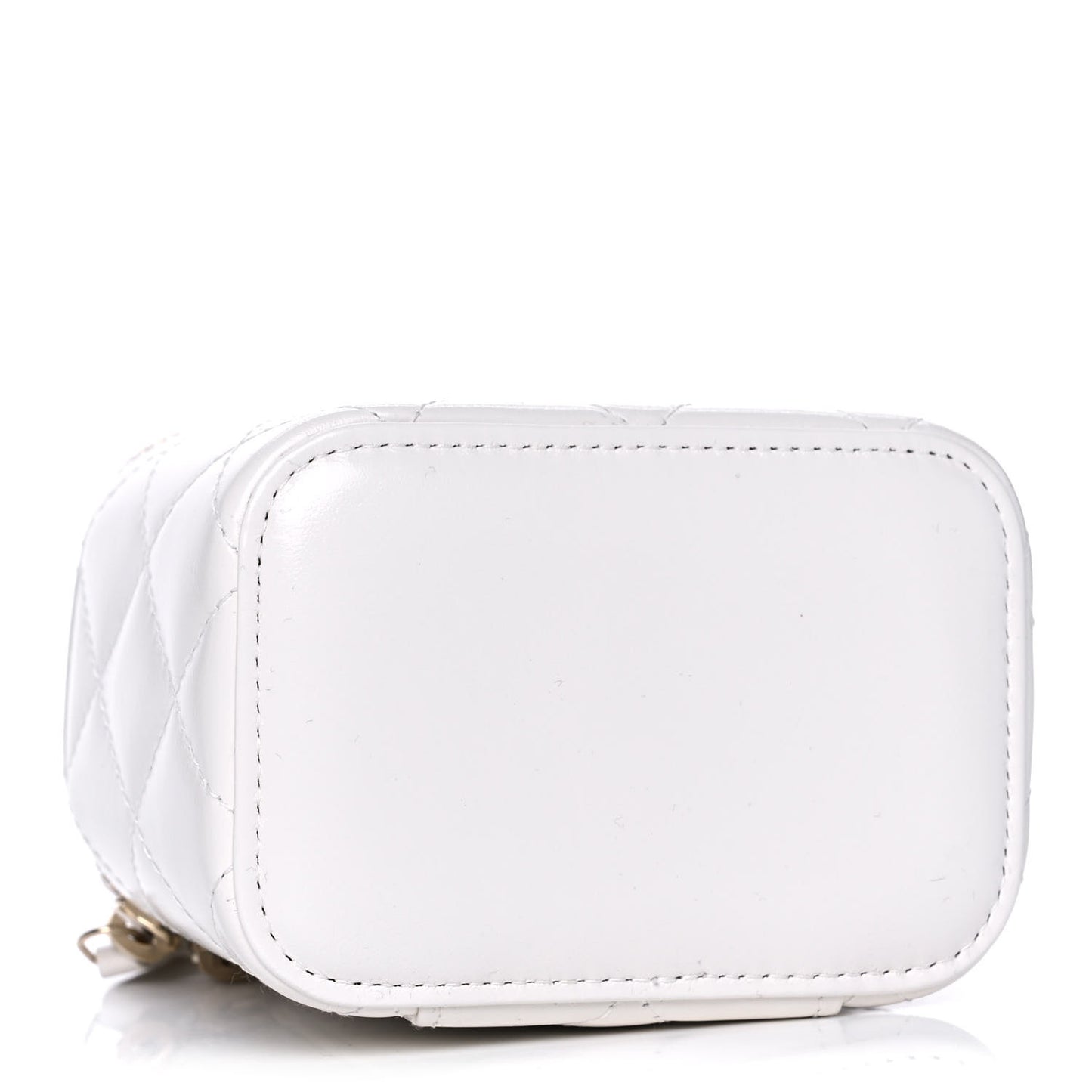 Calfskin Quilted Mini Perfect Fit Vanity Case With Chain White