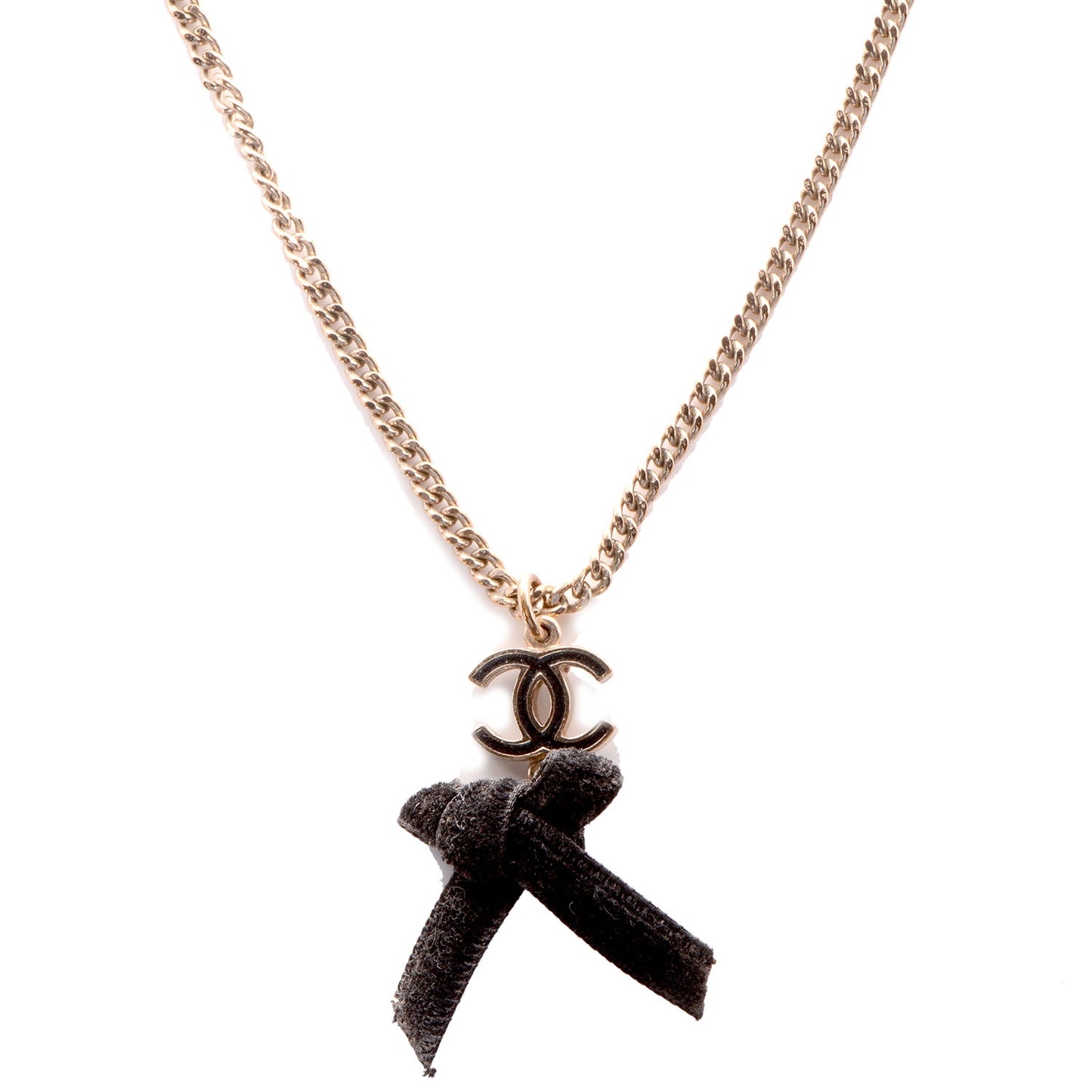 Enamel CC Bow Necklace Black