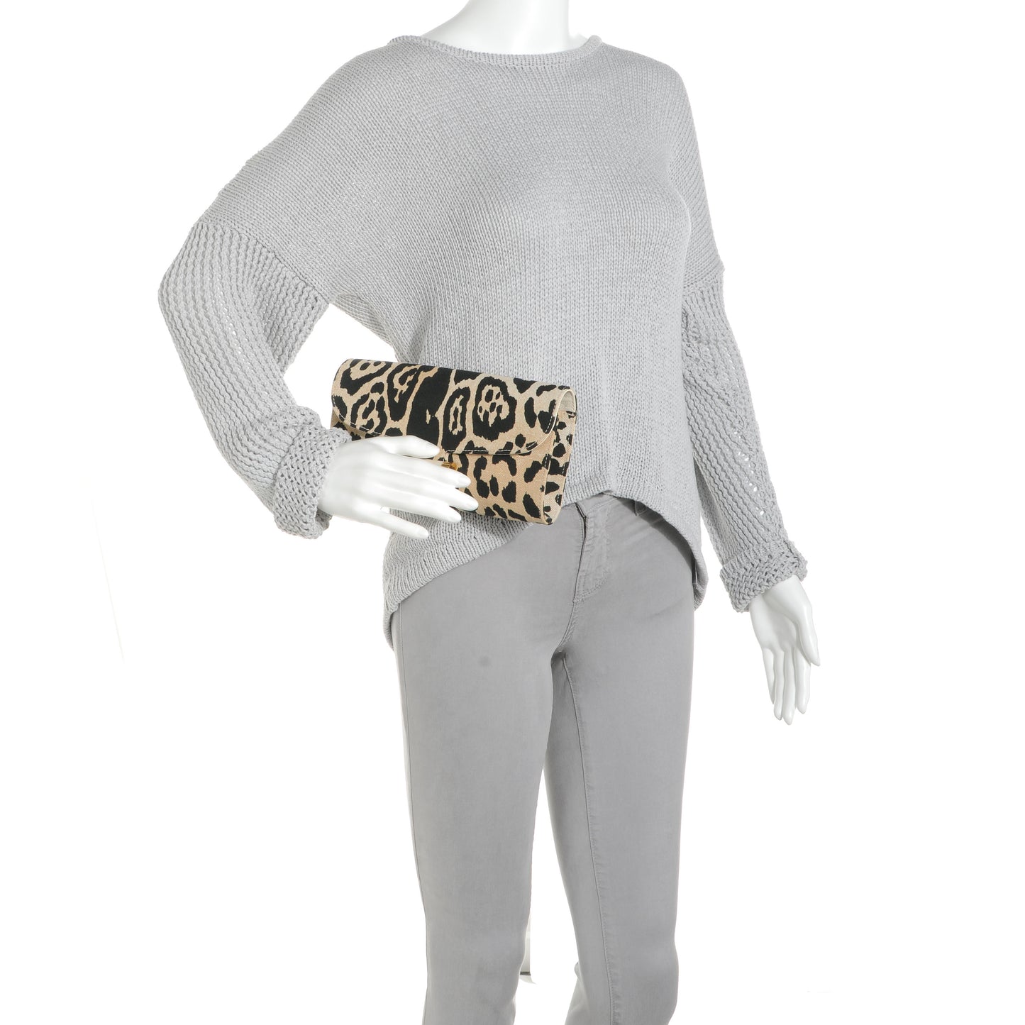Printed Canvas Leopard Muse Clutch