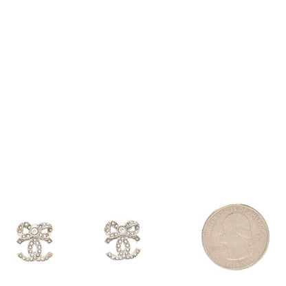 Chanel Crystal CC Bow Dangle Earrings Silver 2 of 5