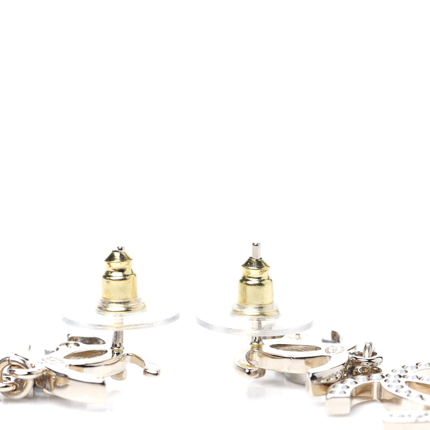 Crystal Pearl Double CC Drop Earrings Gold Silver