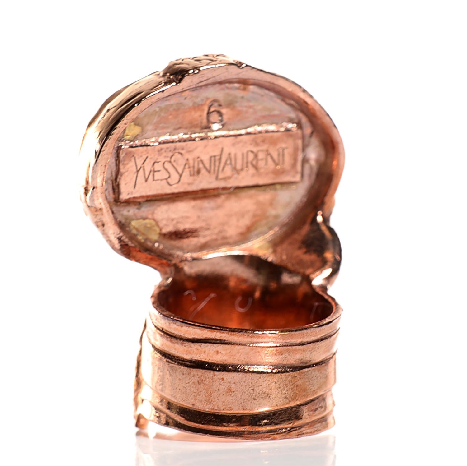 Saint Laurent Glass Cabochon Arty Ovale Ring 6 Rose Gold Green 3 of 4