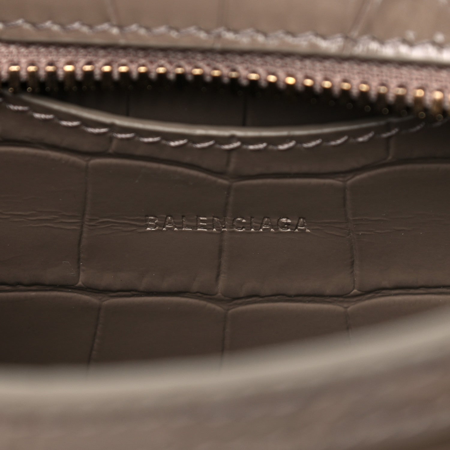 Balenciaga Shiny Supple Calfskin Crocodile Embossed Neo Classic Gold Hardware Nano City Crossbody Mink Grey 6 of 8