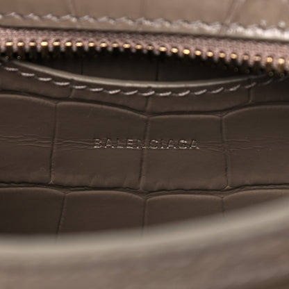 Balenciaga Shiny Supple Calfskin Crocodile Embossed Neo Classic Gold Hardware Nano City Crossbody Mink Grey 6 of 8