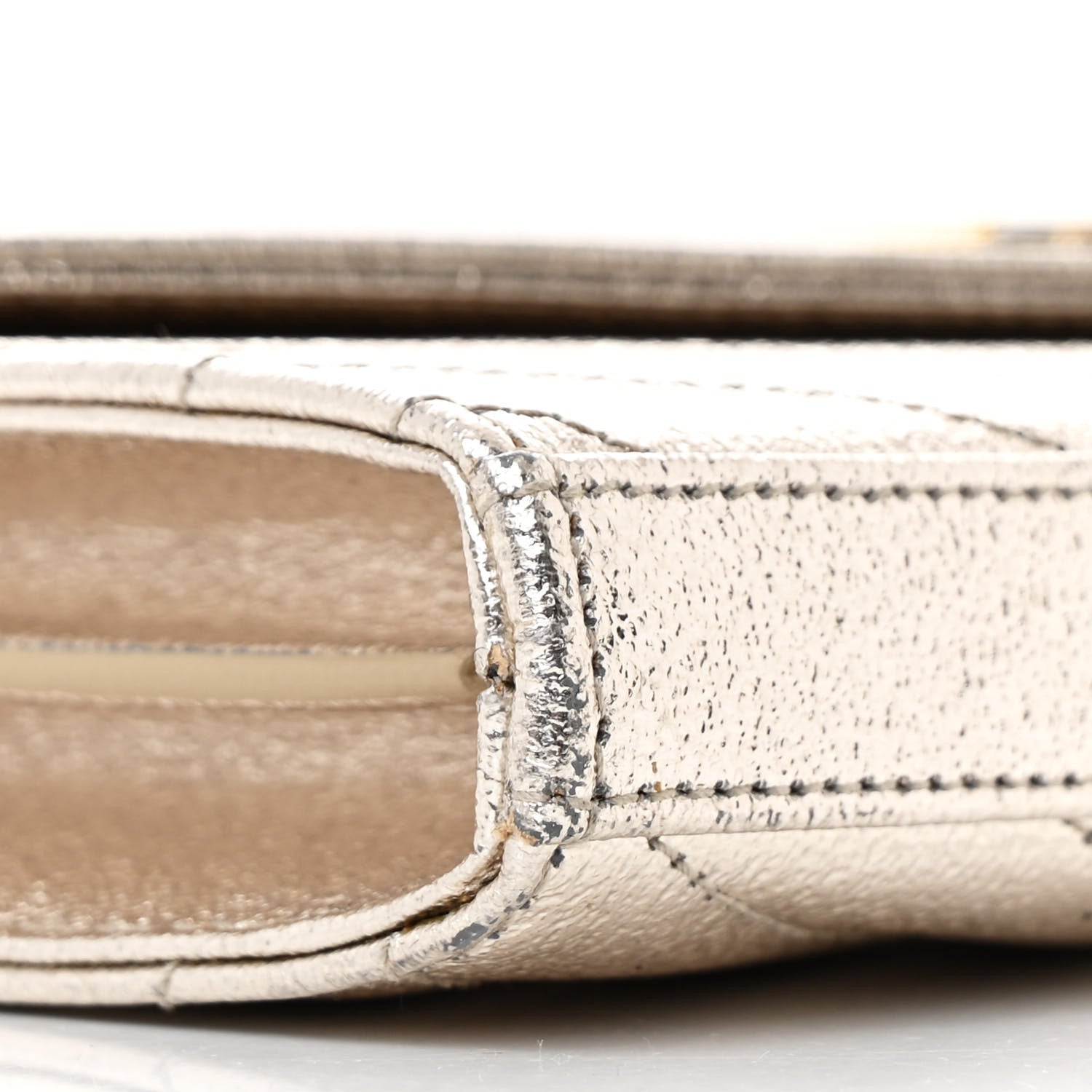 Saint Laurent Metallic Grain De Poudre Matelasse Chevron Monogram Chain Wallet Gold 10 of 11