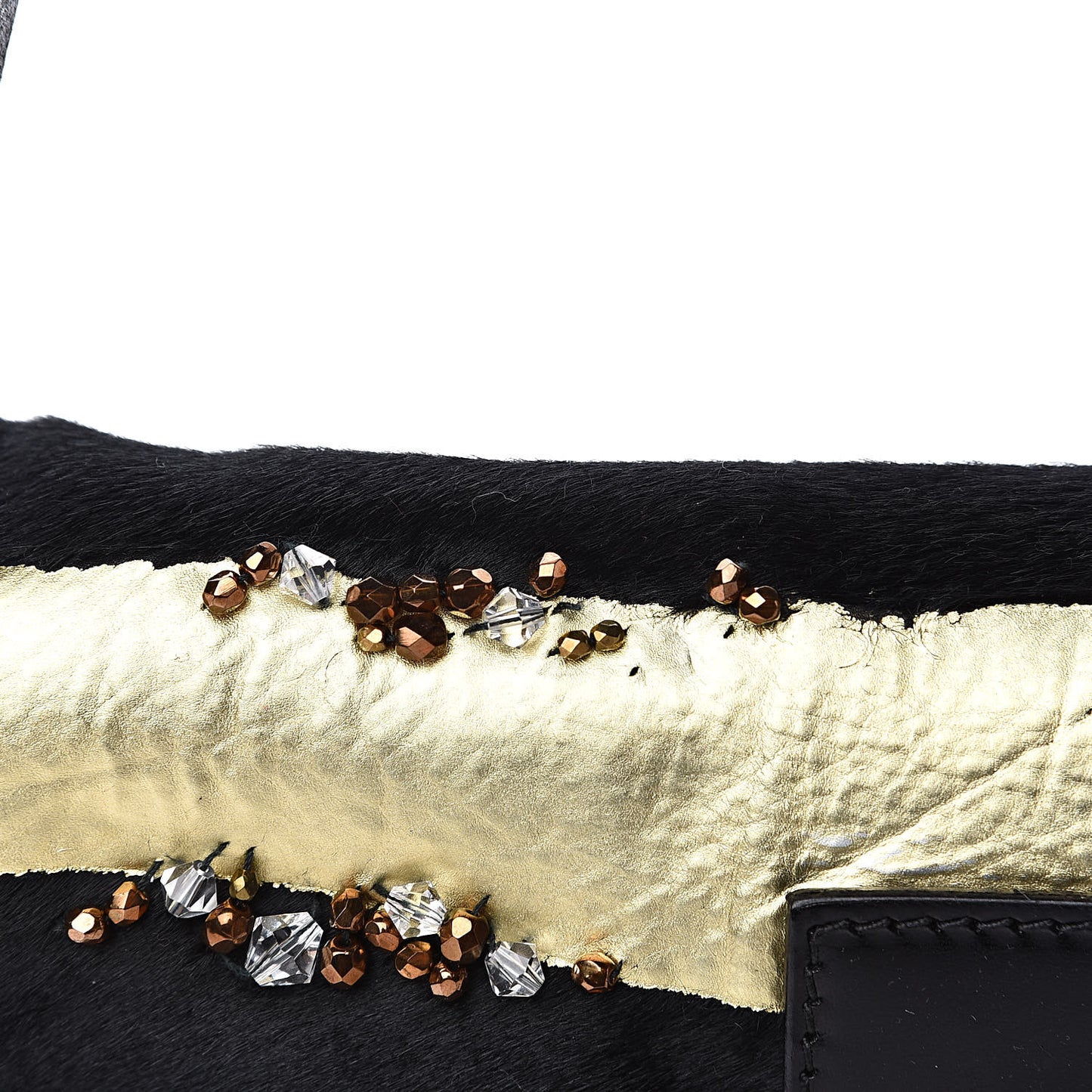 Metallic Calfskin Calf Hair Sequin Baguette Black Gold