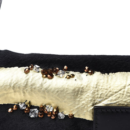 Fendi Metallic Calfskin Calf Hair Sequin Baguette Black Gold 10 of 12