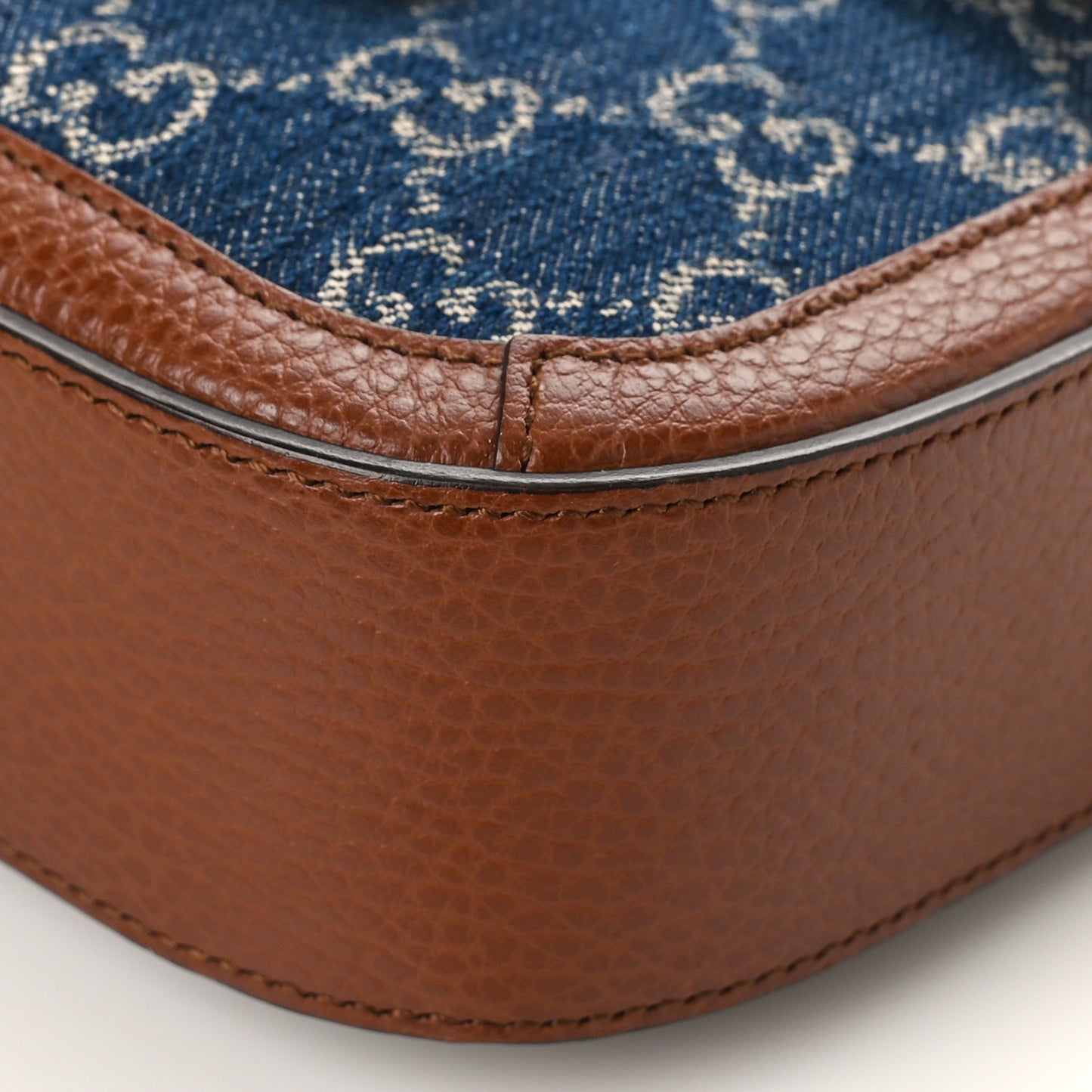 New Denim GG Monogram Dollar Calfskin Web Mini Horsebit 1955 Shoulder Bag Blue Tea Cuir Epilog