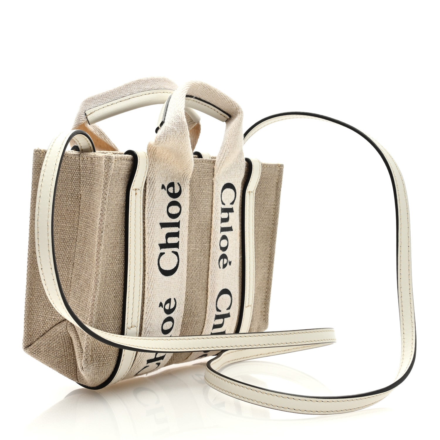 Chloe Cotton Calfskin Mini Woody Ribbon Tote White Light Brown 3 of 9