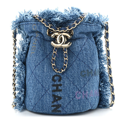 Chanel Denim Quilted Mood Mini Bucket With Chain Blue Multicolor 1 of 10