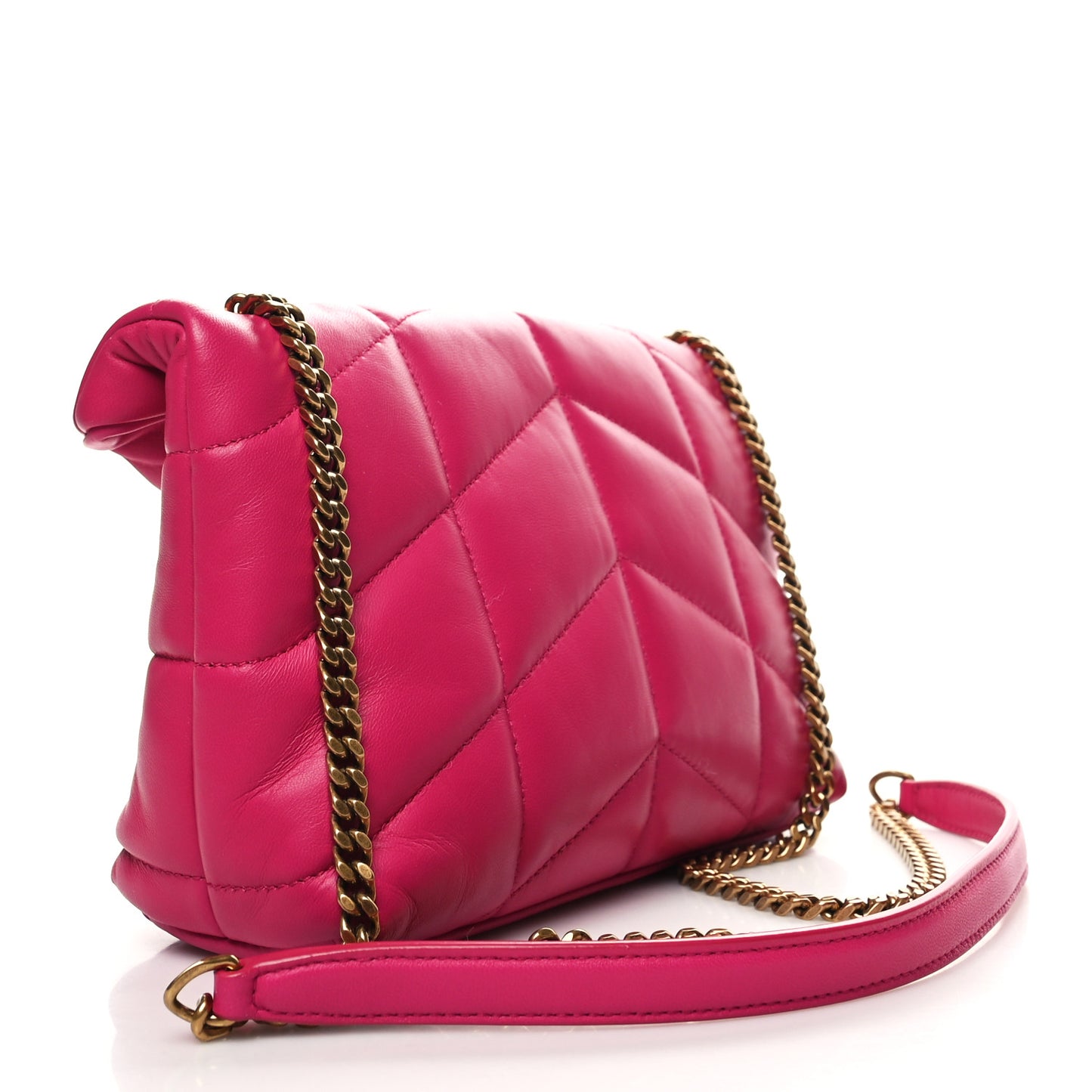 Lambskin Quilted Toy Loulou Puffer Monogram Chain Satchel Bubblegum
