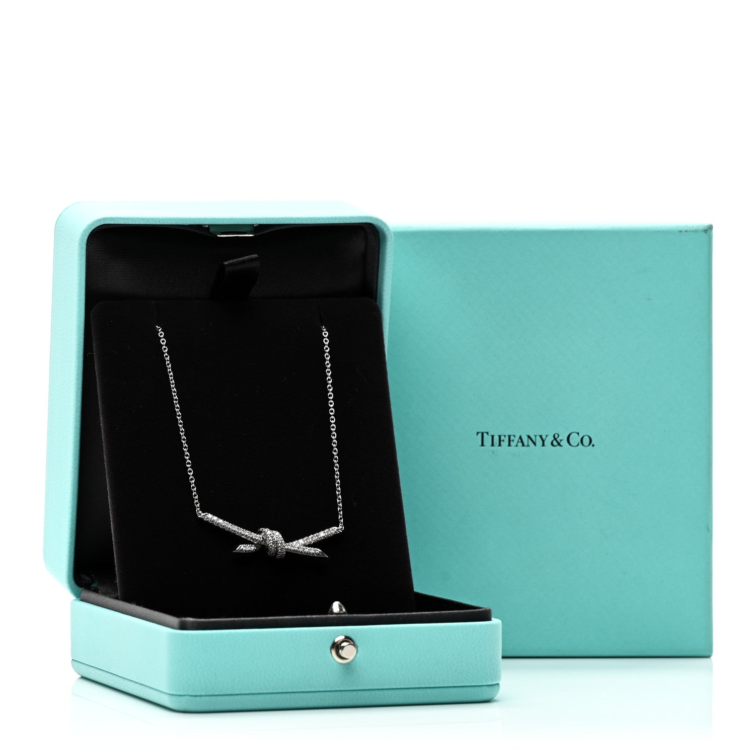 Tiffany 18K White Gold Diamond Knot Pave Necklace 6 of 6