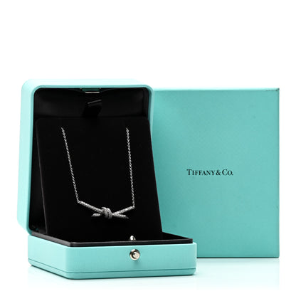 Tiffany 18K White Gold Diamond Knot Pave Necklace 6 of 6