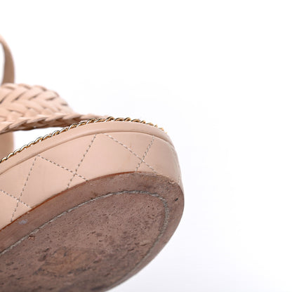 Chanel Calfskin Quilted Chain Around Wedge Sandals 41 Light Beige 16 of 19