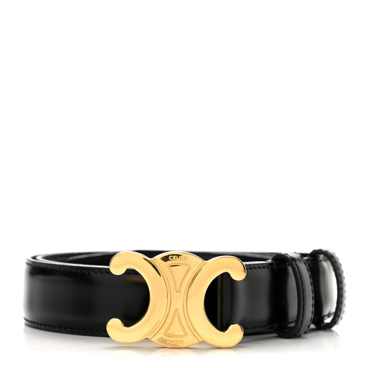 Celine Box Calfskin Medium 25mm Triomphe Belt 70 28 Black 1 of 6