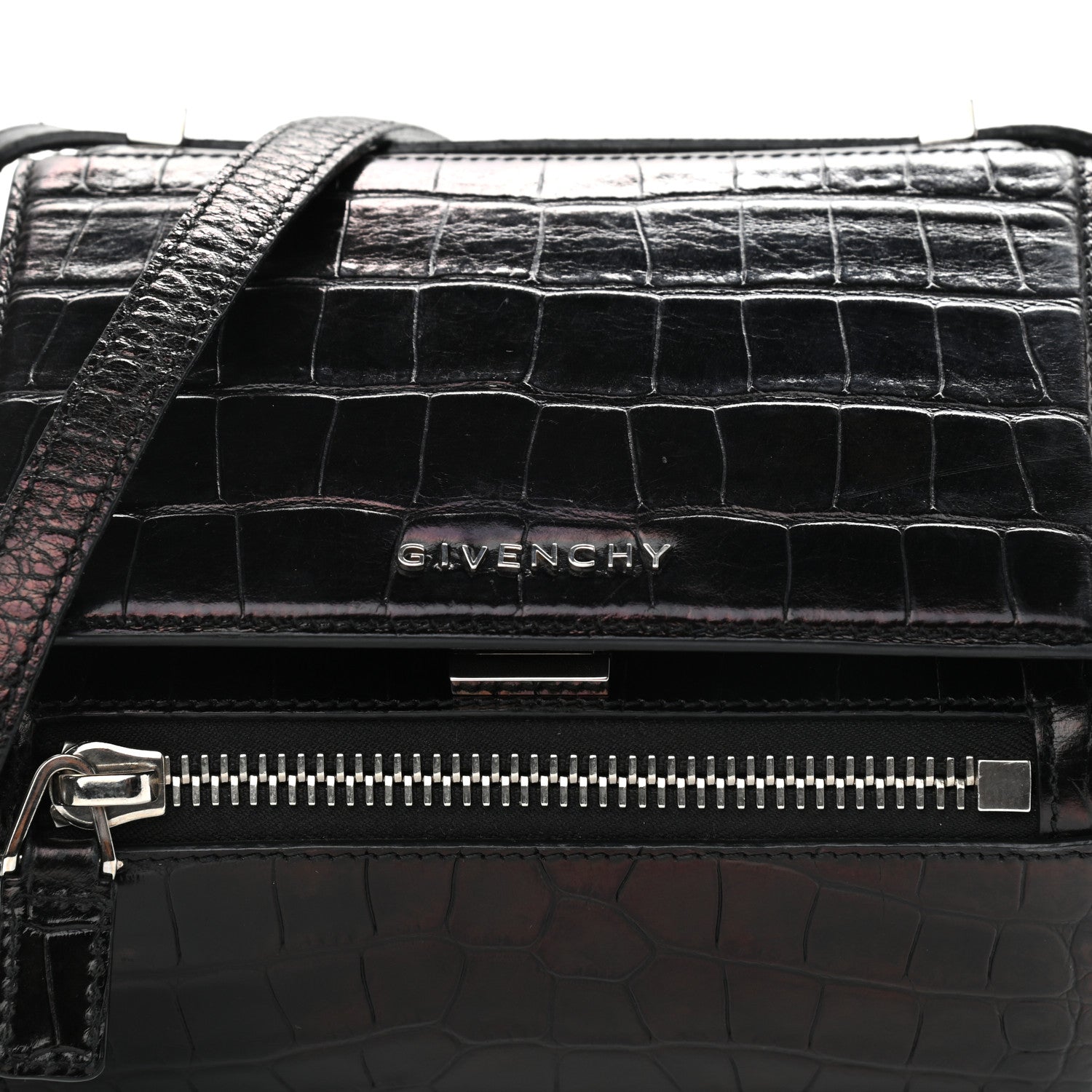 Givenchy Calfskin Crocodile Embossed Mini Pandora Box Crossbody Bag Black 9 of 14