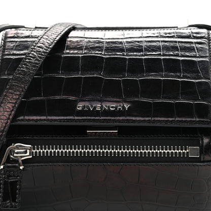 Givenchy Calfskin Crocodile Embossed Mini Pandora Box Crossbody Bag Black 9 of 14