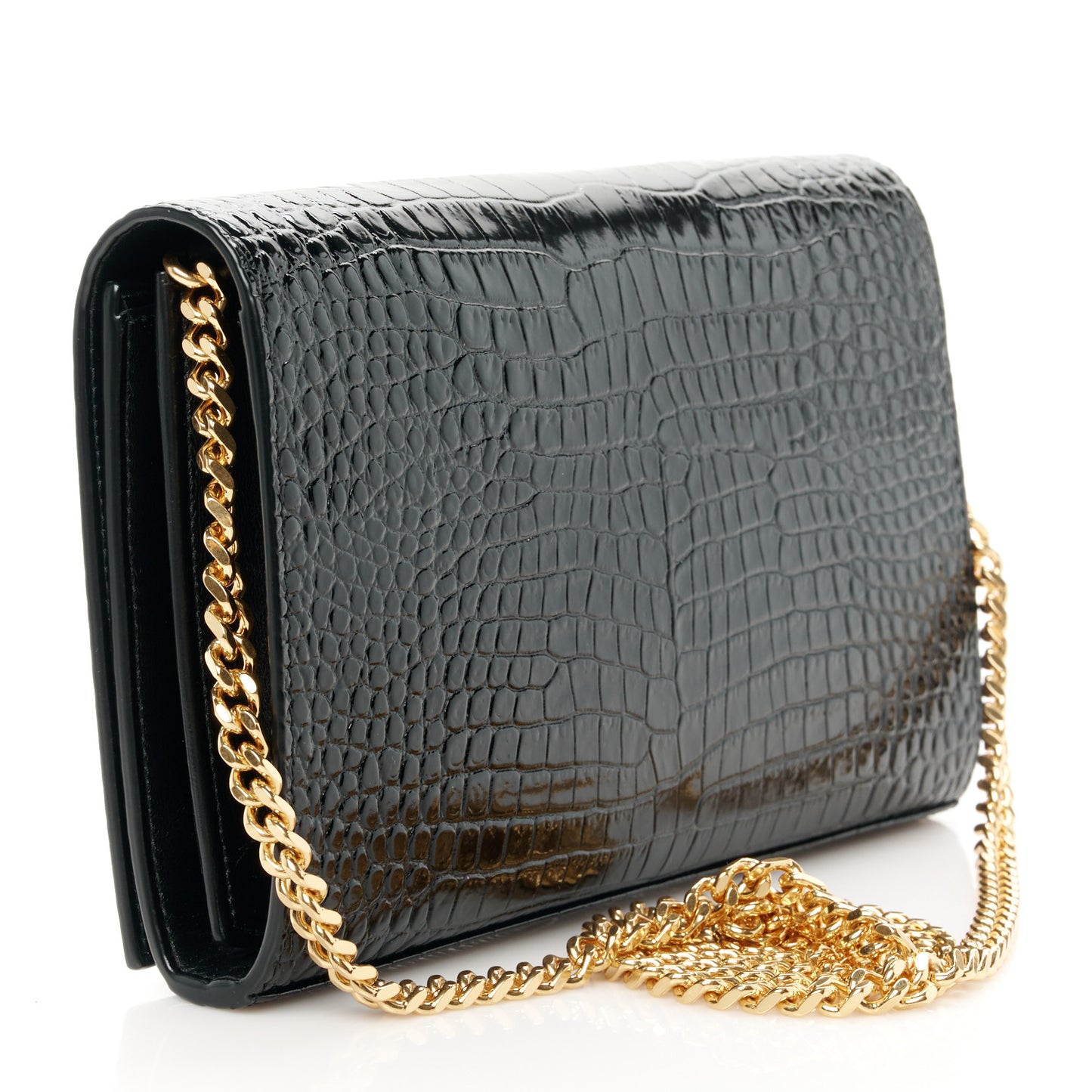Calfskin Crocodile Embossed Cassandre Wallet On Chain WOC Black
