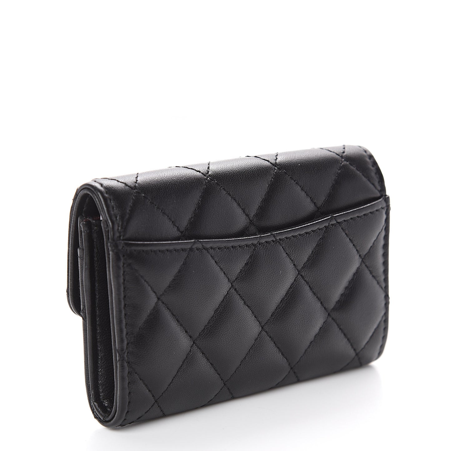 Lambskin Quilted Flap Card Holder Black
