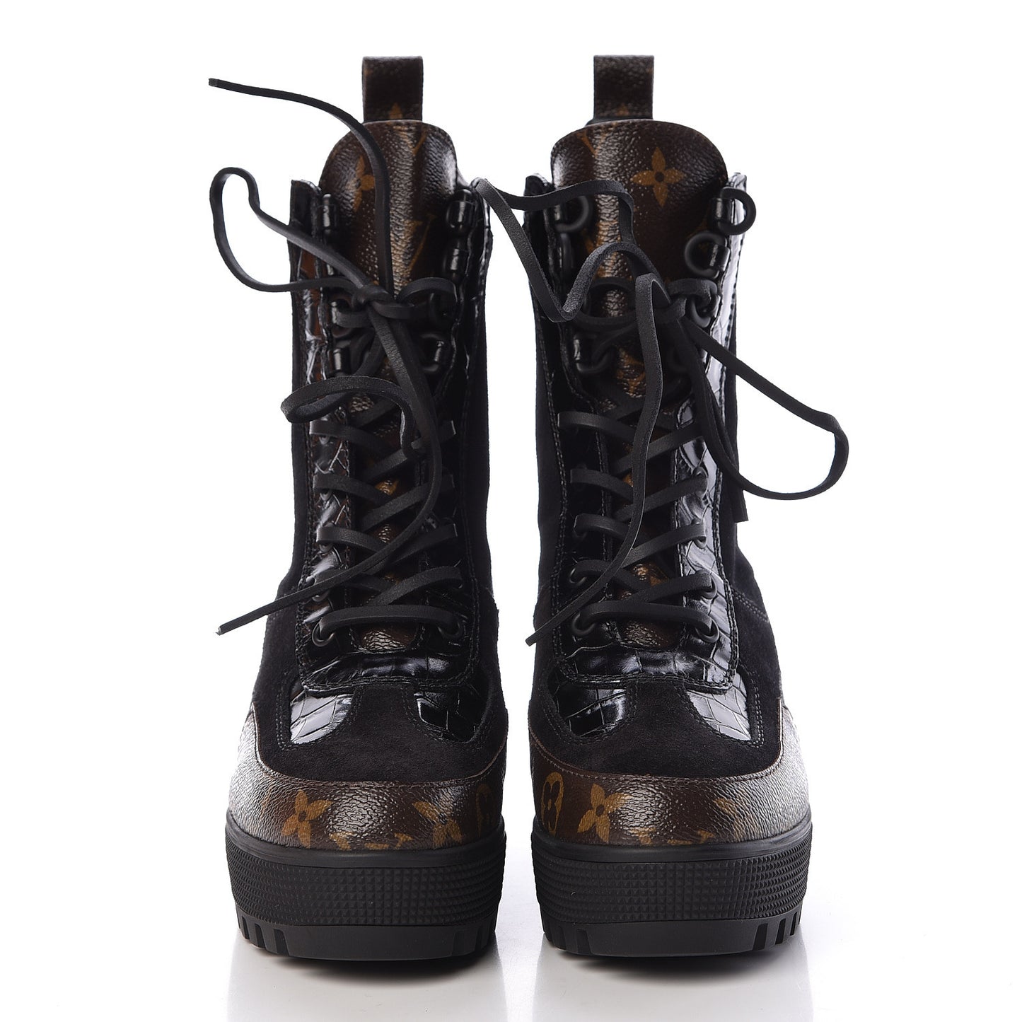 Suede Calfskin Monogram Laureate Platform Desert Boots 36 Black