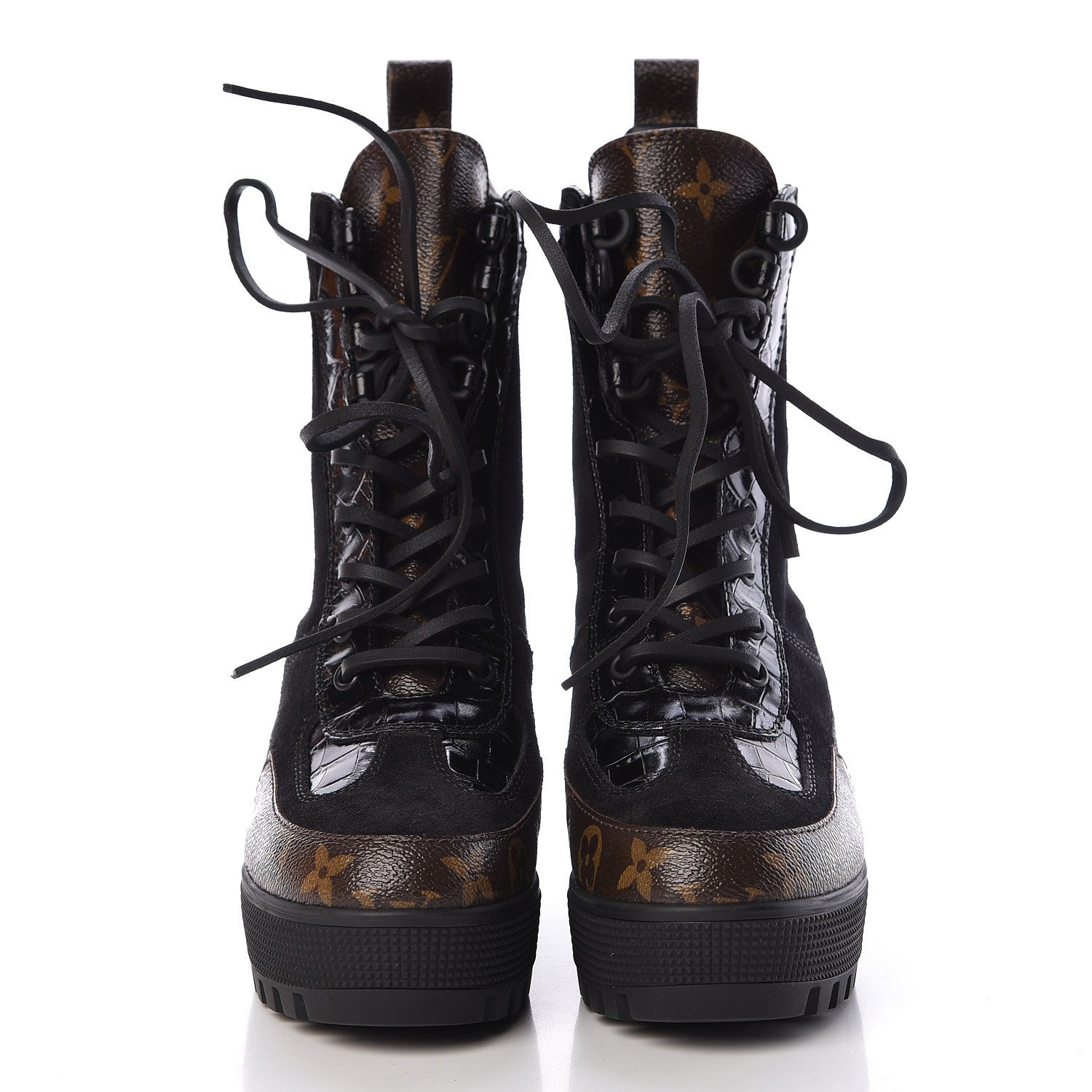 Louis Vuitton Suede Calfskin Monogram Laureate Platform Desert Boots 36 Black 2 of 9