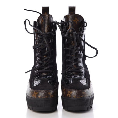 Louis Vuitton Suede Calfskin Monogram Laureate Platform Desert Boots 36 Black 2 of 9