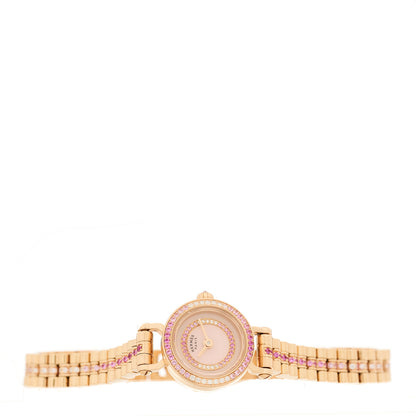 Hermes 18K Rose Gold Diamond Pink Sapphire 16mm Faubourg Quartz Watch 2 of 4