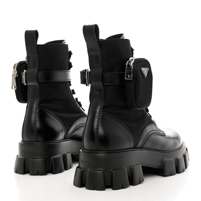 Prada Spazzolato Rois Re-Nylon Metal Triangle Logo Mens Monolith Pouch Pocket 60mm Combat Boots 10 Black 4 of 9