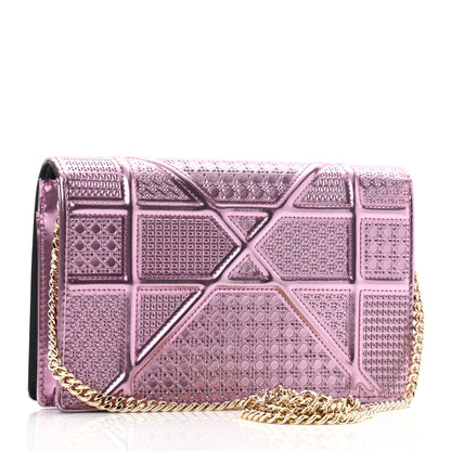 Christian Dior Metallic Patent Micro-Cannage Diorama Wallet on Chain Pouch Pink 3 of 10