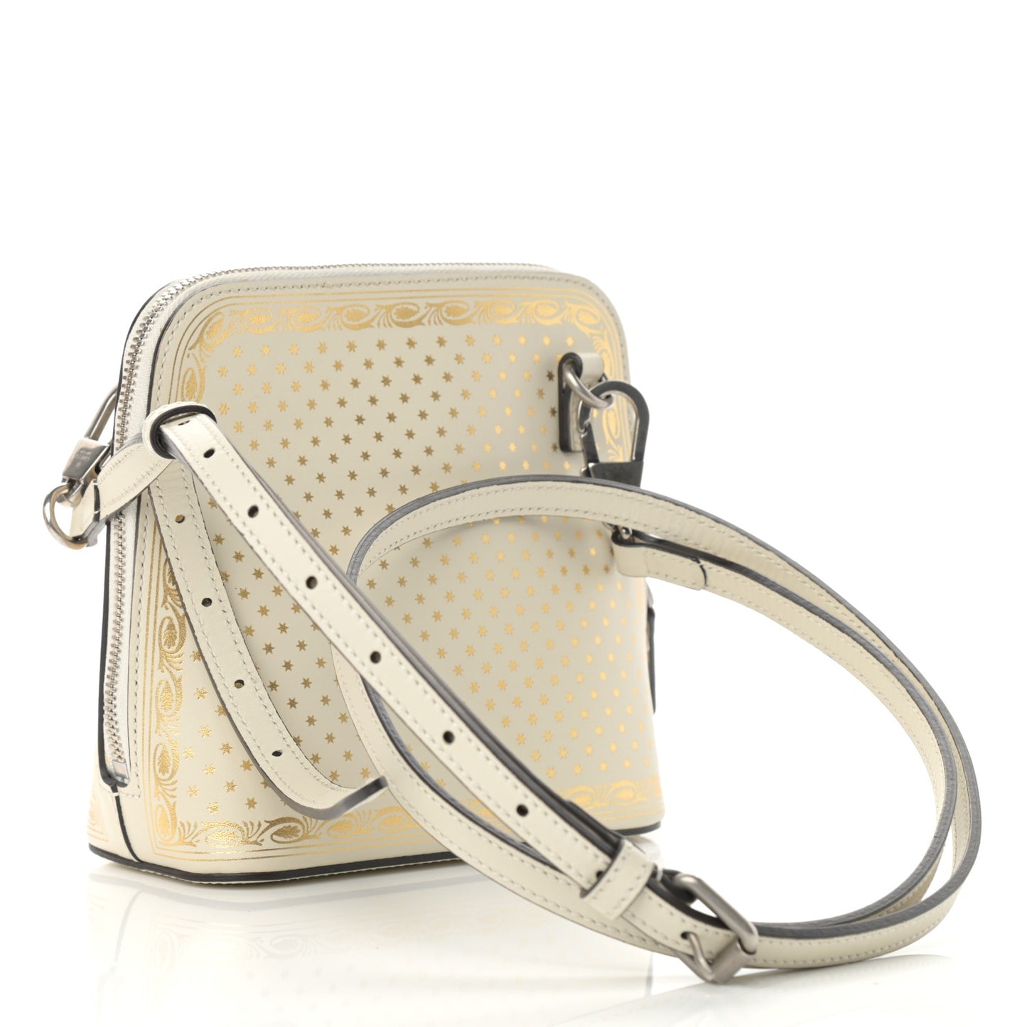 X SEGA Calfskin GUCCY Stars Mini Dome Shoulder Bag Mystic White Gold