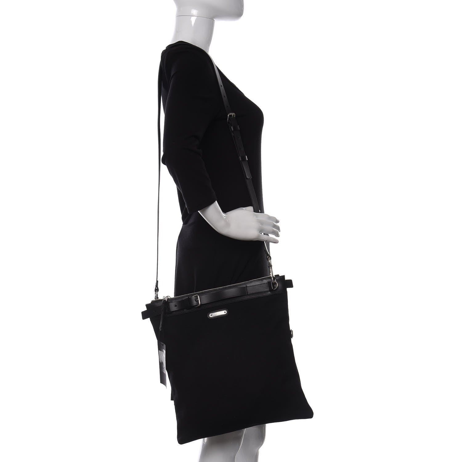 Saint Laurent Canvas Calfskin Belted Flat Messenger Bag Black 2 of 10