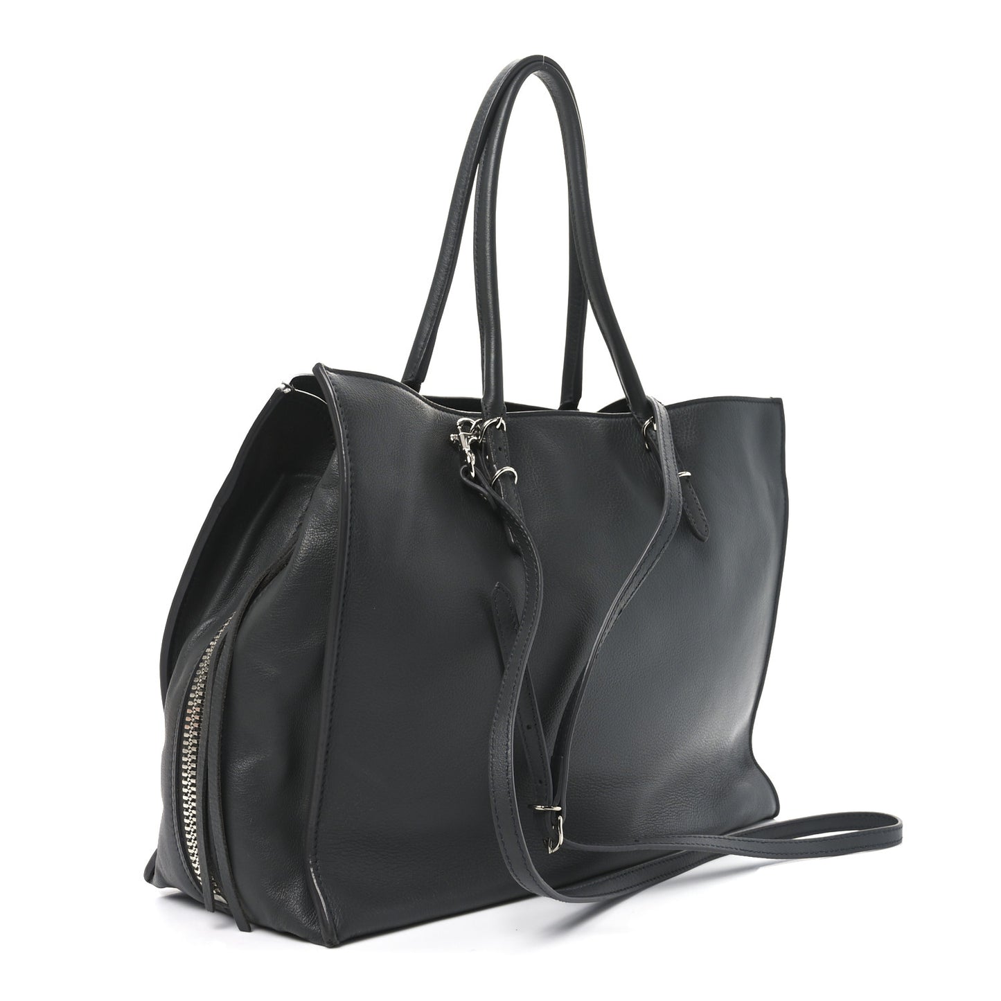 Veau Papier B4 Zip Around Tote Gris Fossile