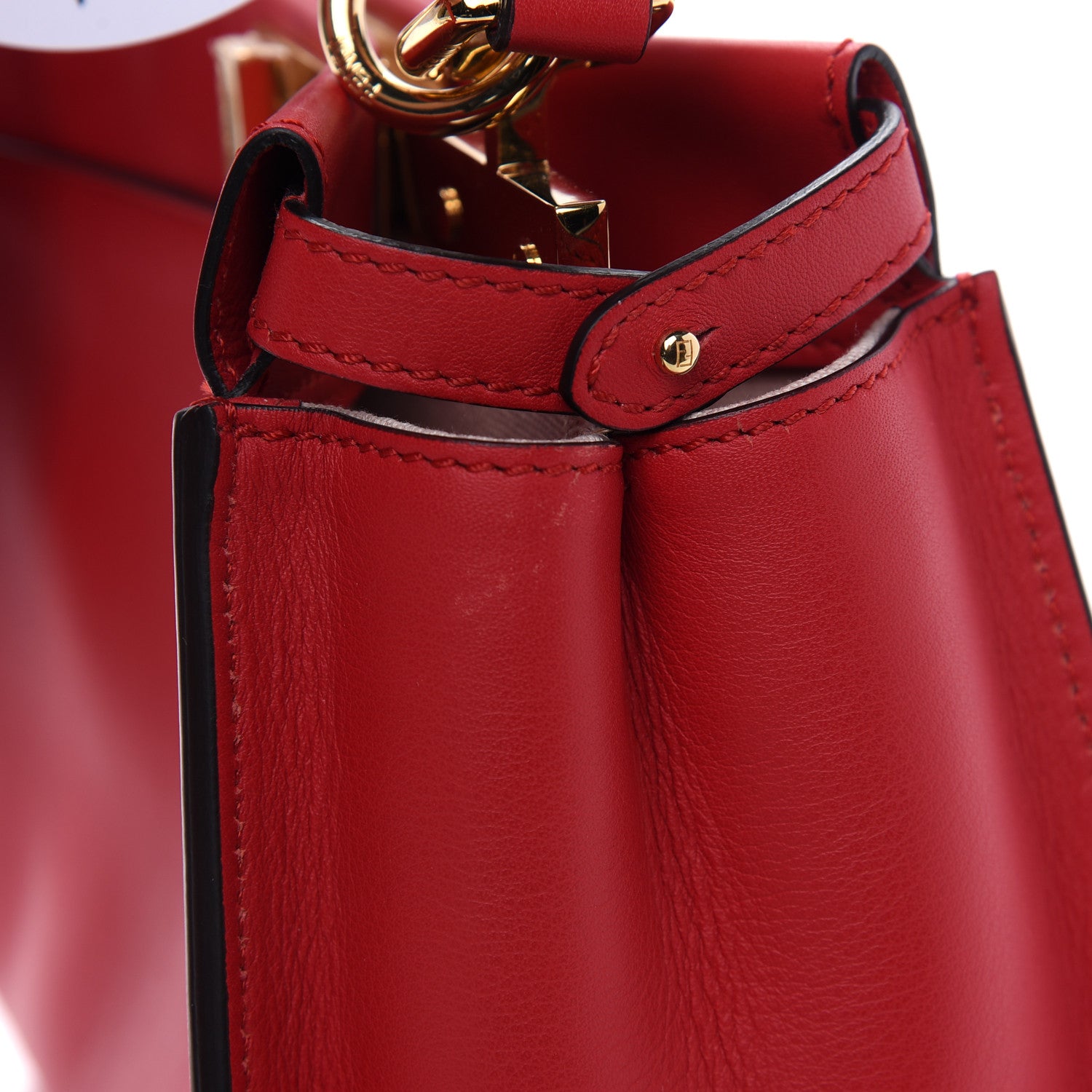 Fendi Vitello Seta Canvas FF Embroidered Mini Peekaboo Iconic Satchel Rosso Cardinale Multicolor 11 of 11