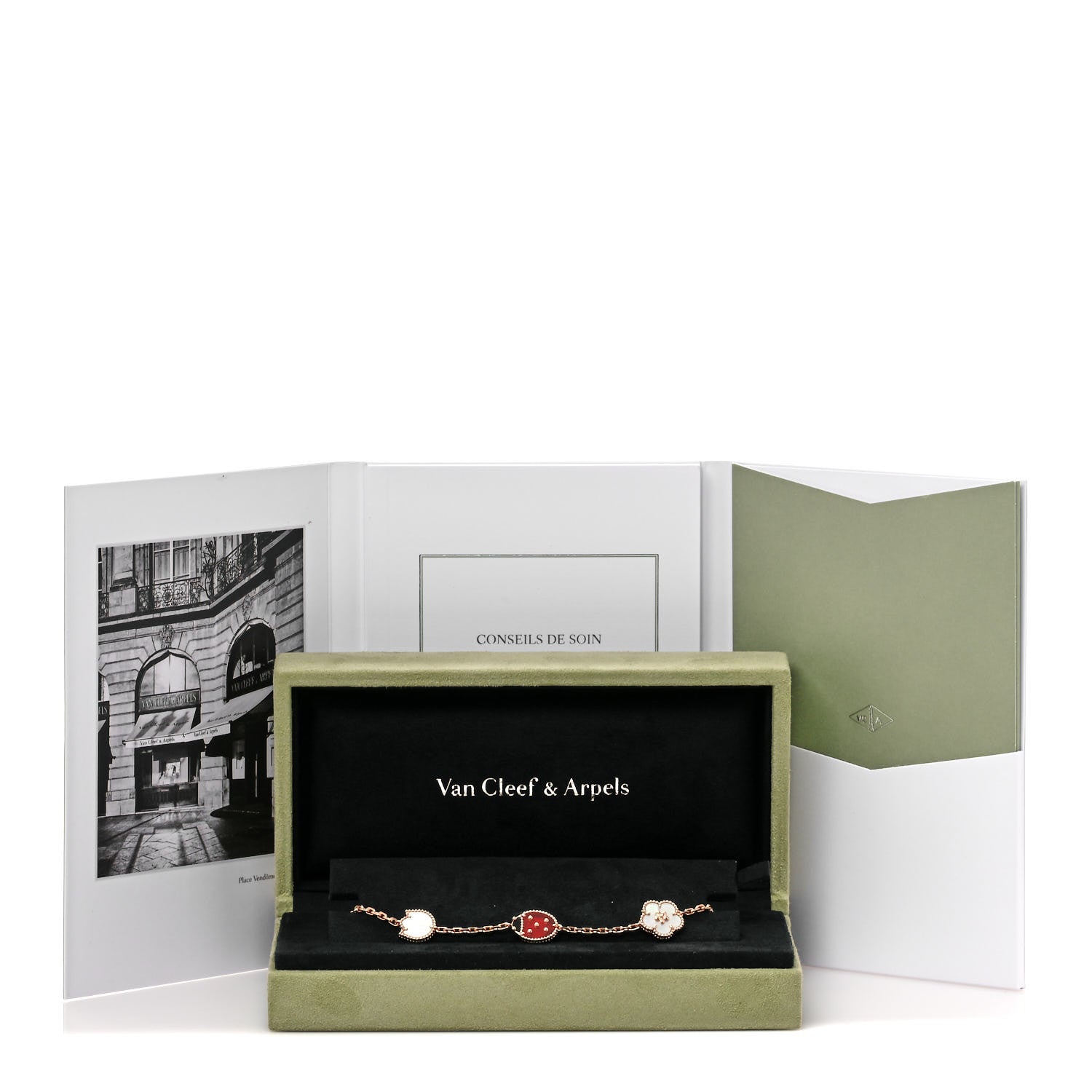 Van Cleef & Arpels 18K Rose Gold Carnelian Mother of Pearl Onyx 5 Motifs Lucky Spring Bracelet 5 of 5