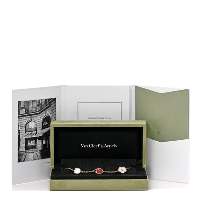 Van Cleef & Arpels 18K Rose Gold Carnelian Mother of Pearl Onyx 5 Motifs Lucky Spring Bracelet 5 of 5