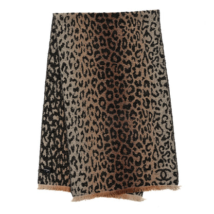 Chanel Wool Mixed Fibers Leopard Print Fringe Stole Beige Brown Black 2 of 3