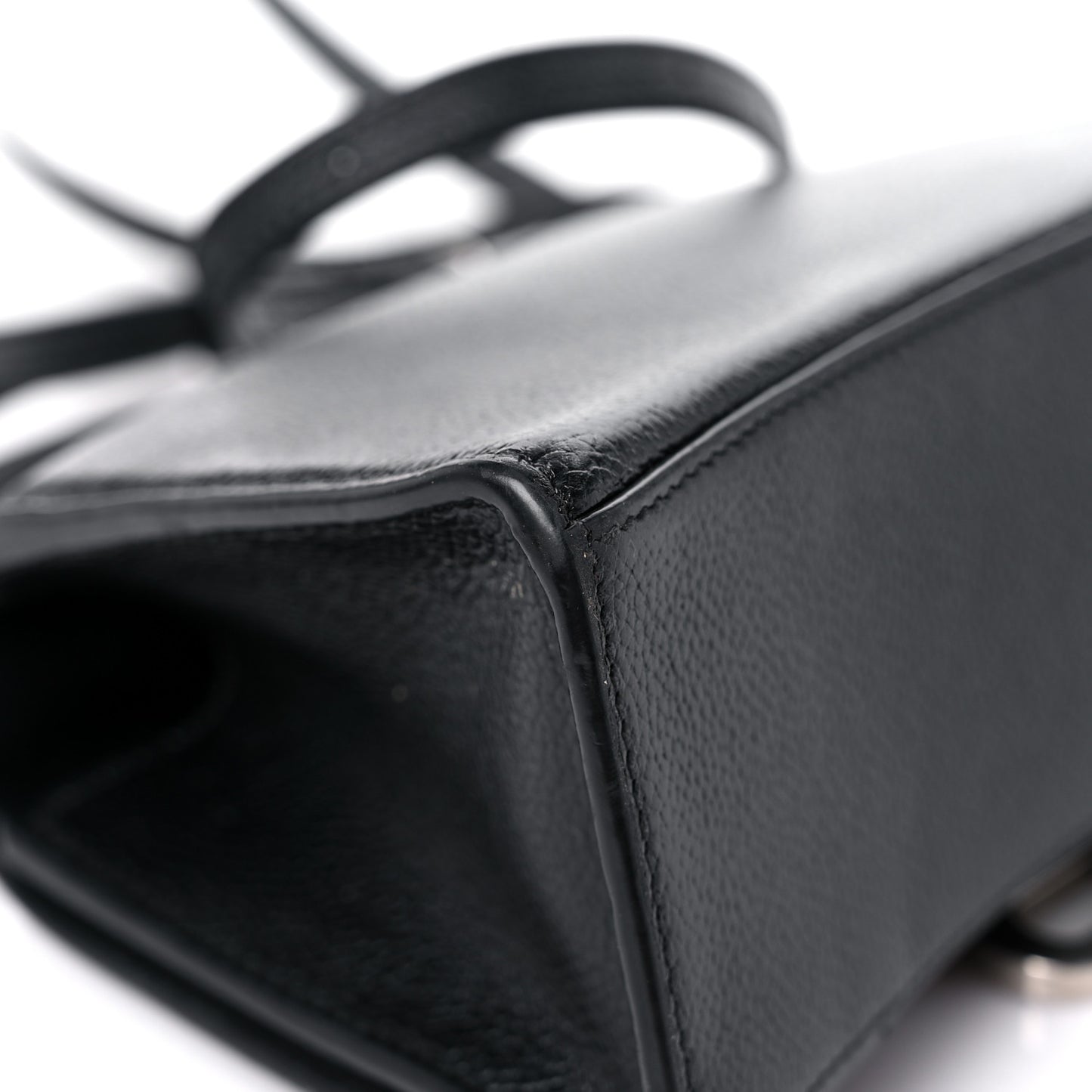Grained Calfskin Hourglass Top Handle Bag XS Black