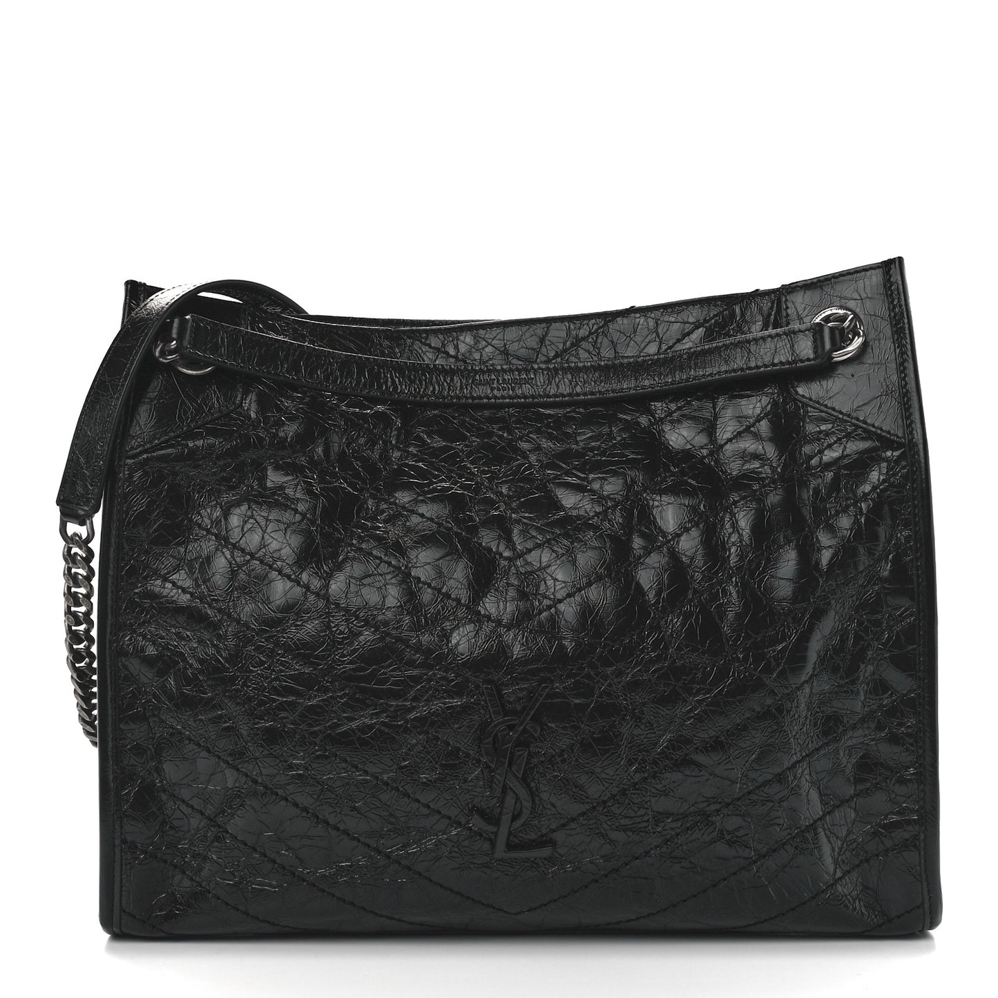 Crinkled Calfskin Matelasse Monogram Medium Niki Shopper Tote Black