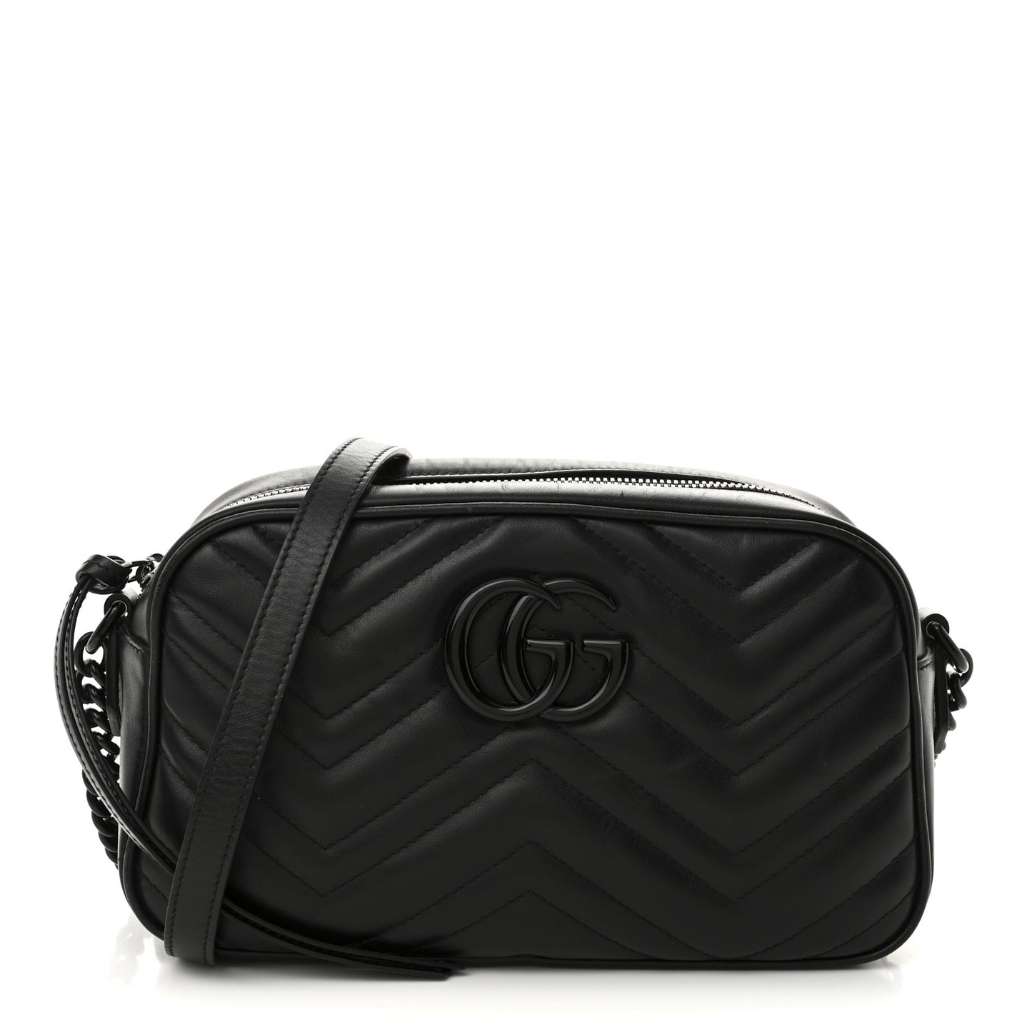 Calfskin Matelasse Monochrome Small GG Marmont Chain Shoulder Bag Black