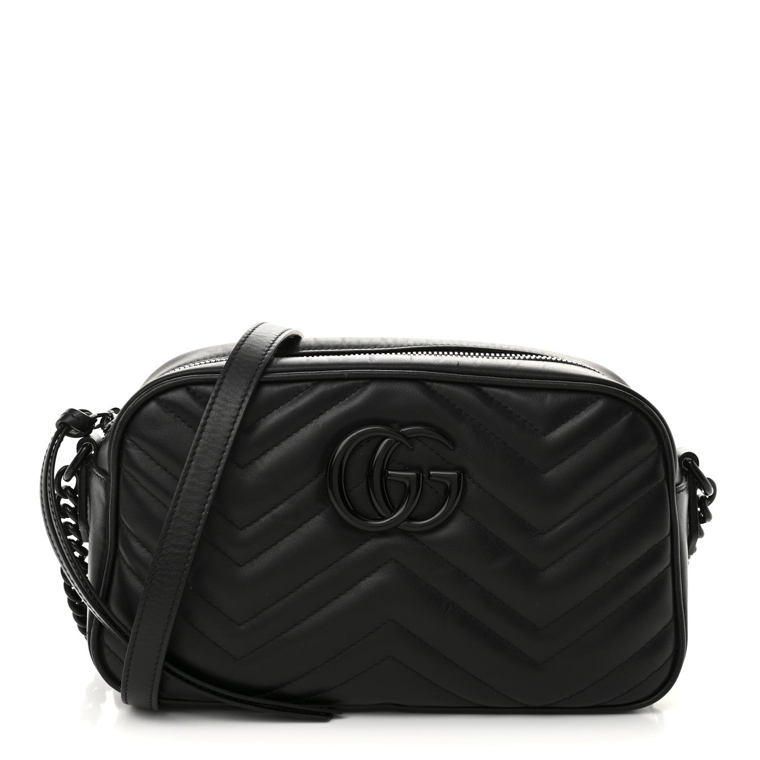 Gucci Calfskin Matelasse Monochrome Small GG Marmont Chain Shoulder Bag Black 1 of 11