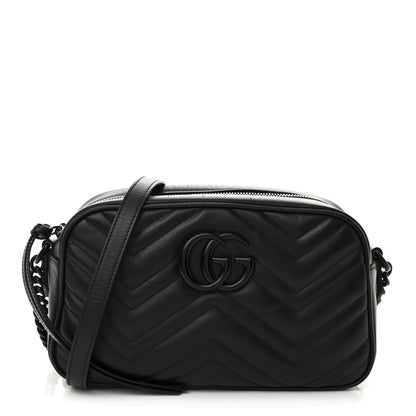 Gucci Calfskin Matelasse Monochrome Small GG Marmont Chain Shoulder Bag Black 1 of 11